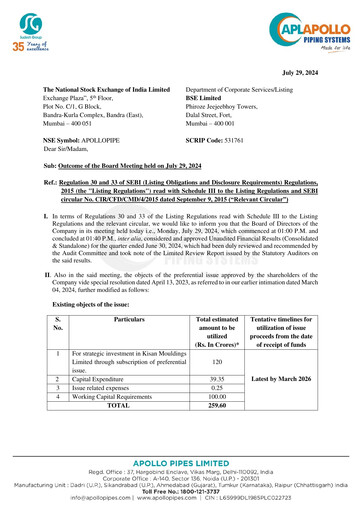 Thumbnail Apollo Pipes Quarterly Report 2024-q1