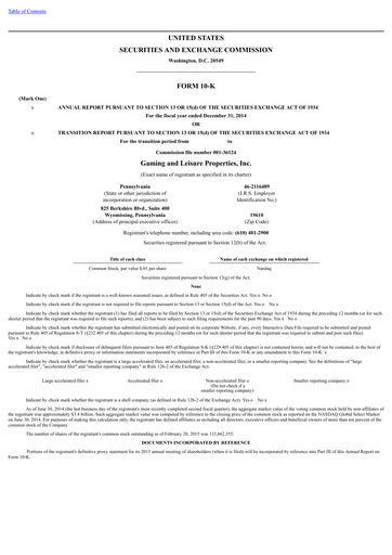 Thumbnail Gaming and Leisure Properties
 Annual Report 2014