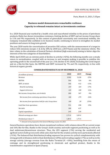 Thumbnail Rubis Financial Report 2020