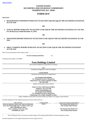 Vorschaubild Futu Holdings Jahresbericht 2019