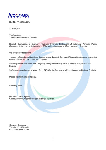 Thumbnail Indorama Ventures
 Quarterly Report 2014-q1