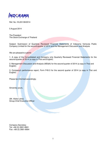 Thumbnail Indorama Ventures
 Quarterly Report 2014-q2