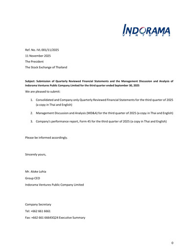 Miniature Indorama Ventures
 Rapport trimestriel 2025-q3