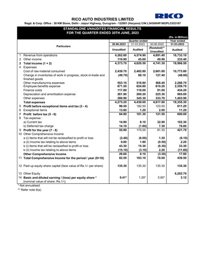 Vorschaubild Rico Auto Industries Quartalsbericht 2023-q1