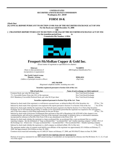 Thumbnail Freeport-McMoRan Financial Report 2008