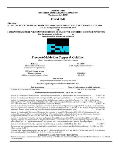 Thumbnail Freeport-McMoRan Financial Report 2010