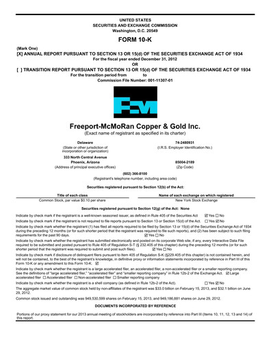 Thumbnail Freeport-McMoRan Financial Report 2012