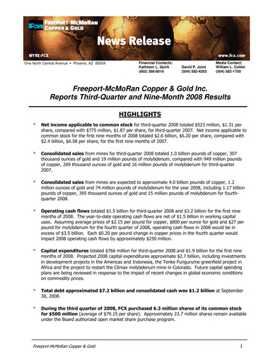 Thumbnail Freeport-McMoRan Quarterly Report 2008-q3