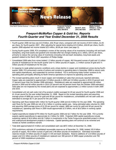 Thumbnail Freeport-McMoRan Quarterly Report 2008-q4