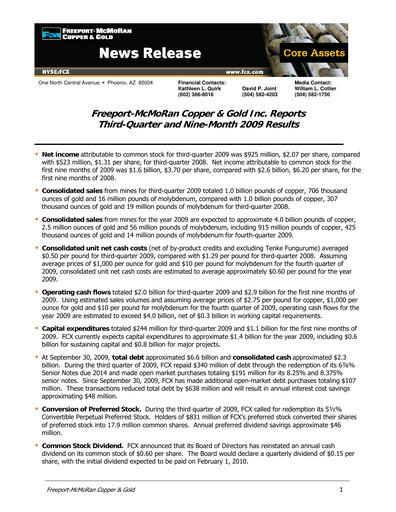 Thumbnail Freeport-McMoRan Quarterly Report 2009-q3