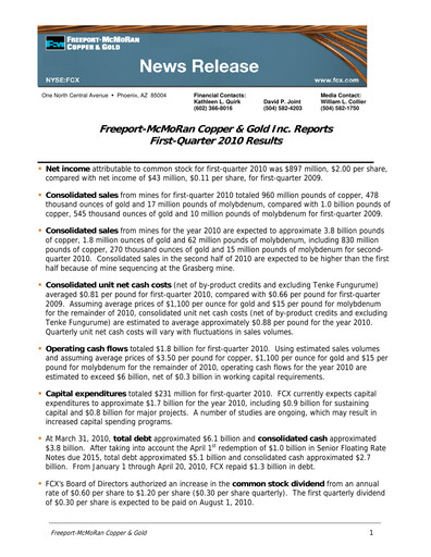 Thumbnail Freeport-McMoRan Quarterly Report 2010-q1