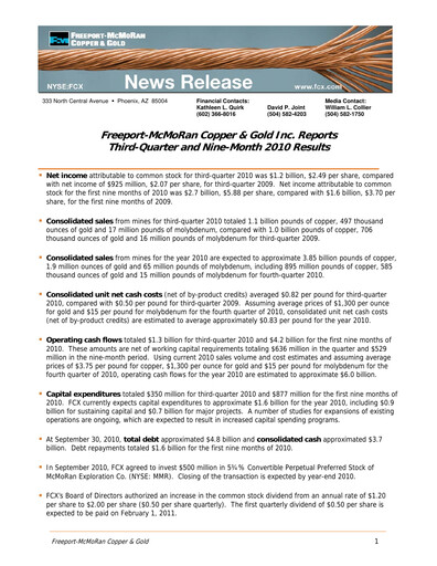 Thumbnail Freeport-McMoRan Quarterly Report 2010-q3