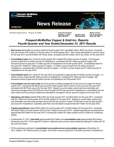 Thumbnail Freeport-McMoRan Quarterly Report 2011-q4
