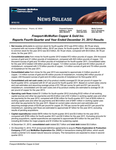 Thumbnail Freeport-McMoRan Quarterly Report 2012-q4