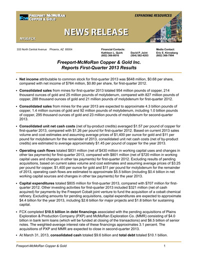 Thumbnail Freeport-McMoRan Quarterly Report 2013-q1