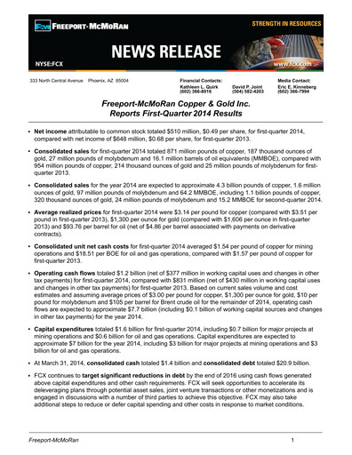 Thumbnail Freeport-McMoRan Quarterly Report 2014-q1