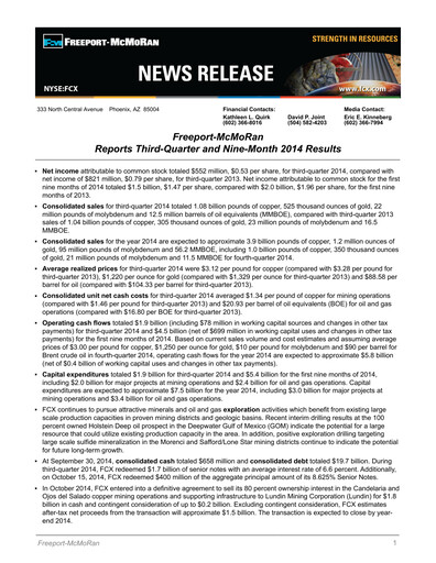 Thumbnail Freeport-McMoRan Quarterly Report 2014-q3