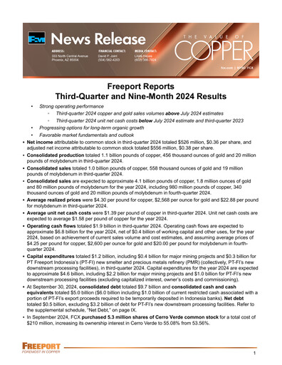 Thumbnail Freeport-McMoRan Quarterly Report 2024-q3