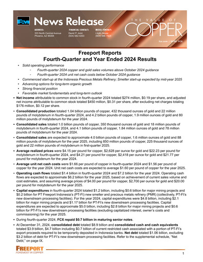 Thumbnail Freeport-McMoRan Quarterly Report 2024-q4