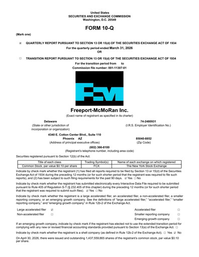 Thumbnail Freeport-McMoRan Quarterly Report 2026-q1