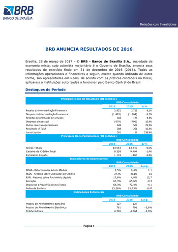Thumbnail Banco de Brasília Financial Report 2016