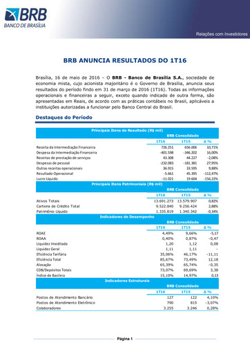 Thumbnail Banco de Brasília Quarterly Report 2016-q1
