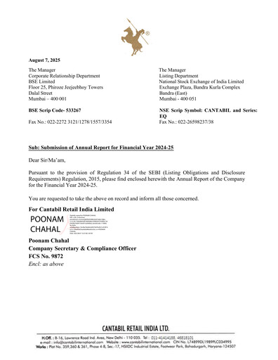 Thumbnail Cantabil Retail India
 Annual Report 2024-2025