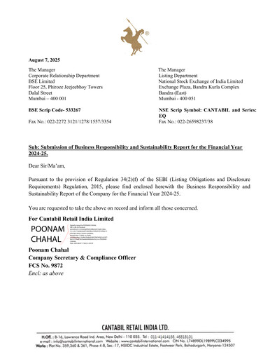 Thumbnail Cantabil Retail India
 ESG Report 2024-2025