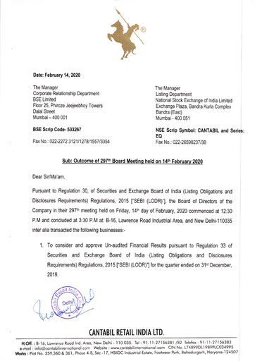 Thumbnail Cantabil Retail India
 Quarterly Report 2019-q3