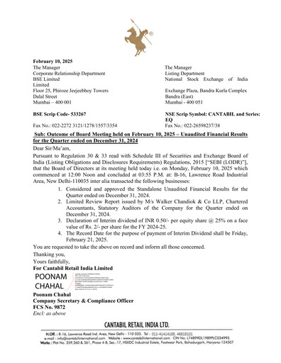 Thumbnail Cantabil Retail India
 Quarterly Report 2024-q3