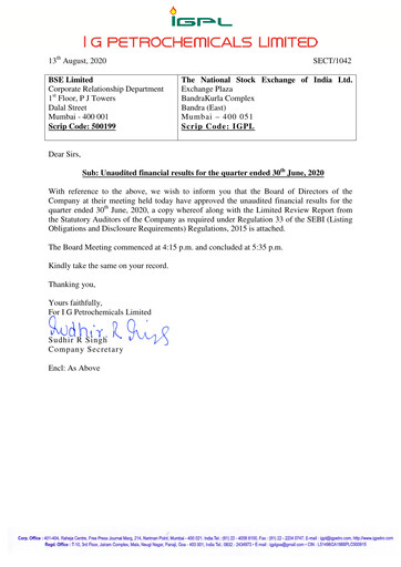 Thumbnail I.g. Petrochemicals
 Quarterly Report 2020-q1