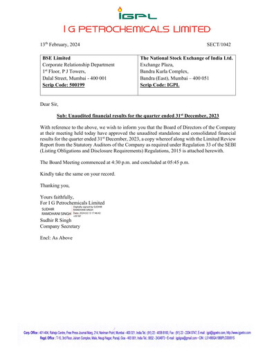 Vorschaubild I.g. Petrochemicals
 Quartalsbericht 2023-q3