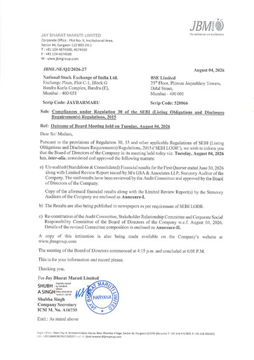 Miniature Jay Bharat Maruti Rapport trimestriel 2026-q1