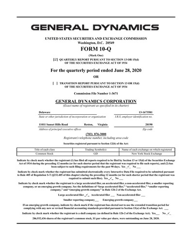 Vorschaubild General Dynamics Quartalsbericht 2020-q2