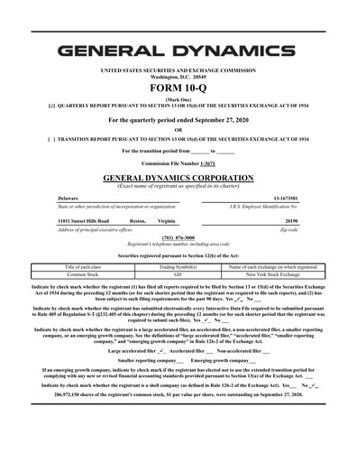 Vorschaubild General Dynamics Quartalsbericht 2020-q3