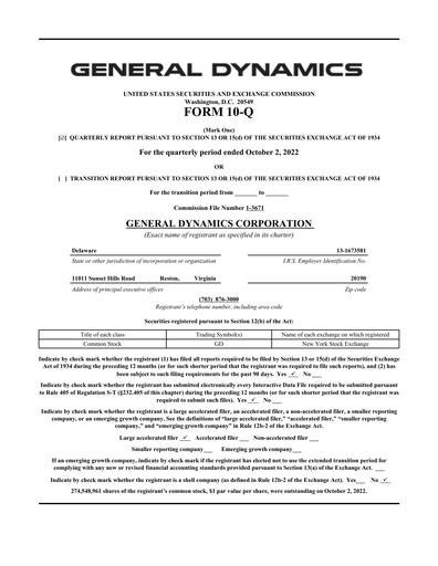 Vorschaubild General Dynamics Quartalsbericht 2022-q3
