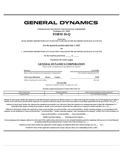 Vorschaubild General Dynamics Quartalsbericht 2023-q2