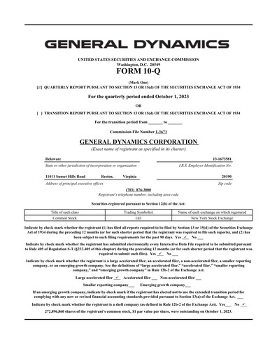 Vorschaubild General Dynamics Quartalsbericht 2023-q3
