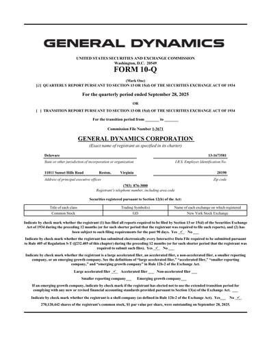 Thumbnail General Dynamics Quarterly Report 2025-q3