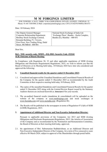 Thumbnail MM Forgings Quarterly Report 2023-q3