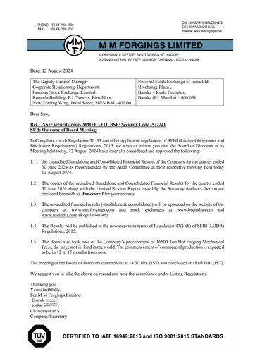 Thumbnail MM Forgings Quarterly Report 2024-q1