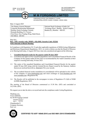 Thumbnail MM Forgings Quarterly Report 2025-q1