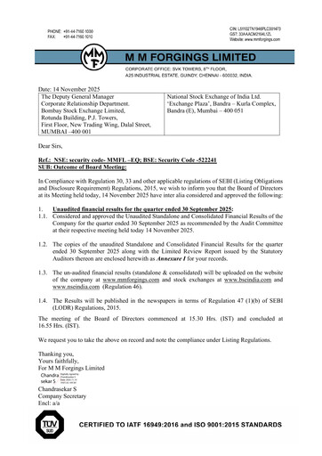 Thumbnail MM Forgings Quarterly Report 2025-q2