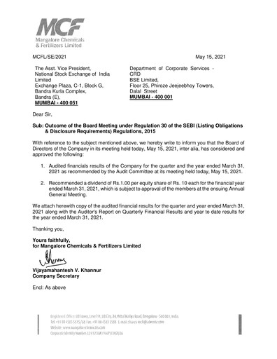 Thumbnail Mangalore Chemicals and Fertilizers Quarterly Report 2021-q4