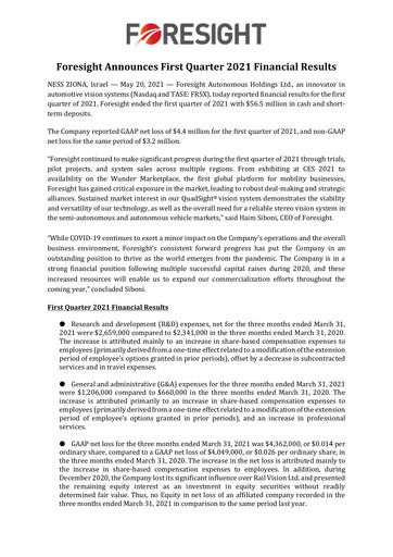 Thumbnail Foresight Autonomous Holdings Financial Report 2021-q1