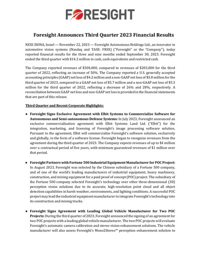 Thumbnail Foresight Autonomous Holdings Financial Report 2023-q3
