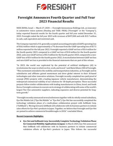 Thumbnail Foresight Autonomous Holdings Financial Report 2023