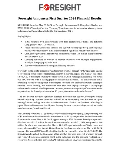Thumbnail Foresight Autonomous Holdings Financial Report 2024-q1