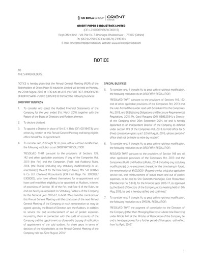 Miniature Orient Paper Mills
 Rapport annuel 2015-2016