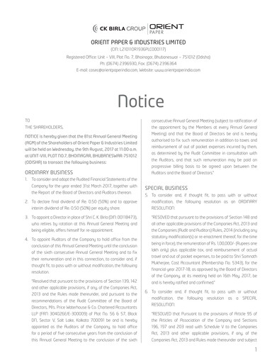 Miniature Orient Paper Mills
 Rapport annuel 2016-2017